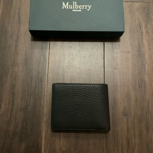 Mulberry Men Black Yellow 8 Card Trifold Heavy Grain Leather Wallet - Picture 4 of 7